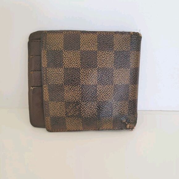 Vintage Louis Vuitton Men's LV Brown Bi-Fold Damier Leather Wallet Damaged Fair - Picture 2 of 12